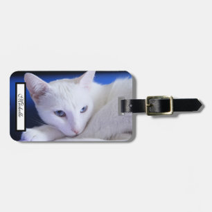 Schöne weiße Katze/Foto Ihres Haustieres hinzufüge Gepäckanhänger