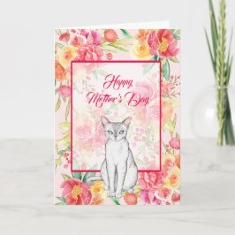 Schöne weiße Katze mit Aquarellfarben-Blume Karte