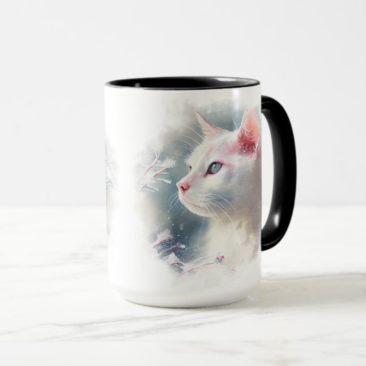 SCHÖNE WEISSE KATZE MIT BLAUEN AUGEN TASSE (VorderseiteRechts)