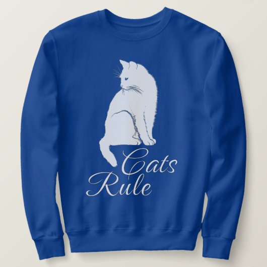 Schöne weiße Katze mit "Cats Rule" Text Sweatshirt (Design vorne)