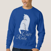 Schöne weiße Katze mit "Cats Rule" Text Sweatshirt (Vorderseite)