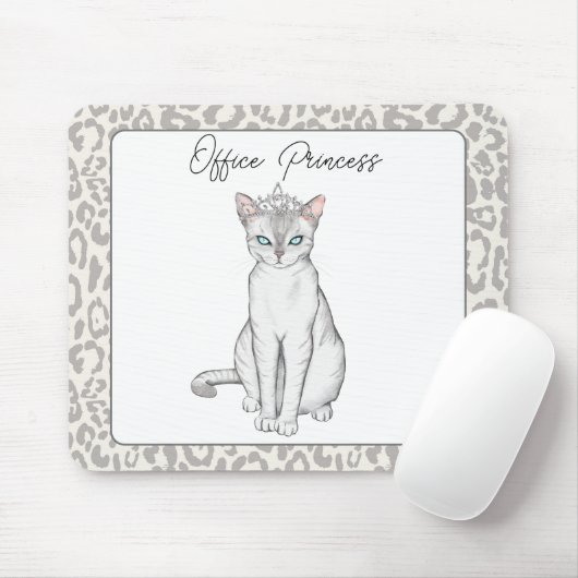 Schöne weiße Katze mit Prinzessin Crown Mousepad (Mit Mouse)