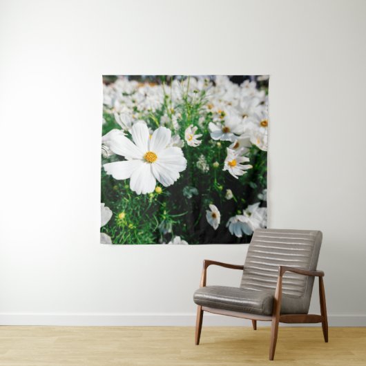 Schöne weiße Kosmos Blume blühen in Gärten Wandteppich (Beispiel)