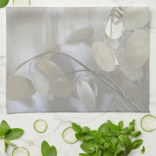 Schöne weiße Lunaria Silver Dollar Elegant Grau Geschirrtuch (Gefaltet)