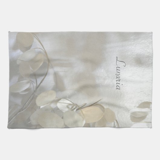 Schöne weiße Lunaria Silver Dollar Elegant Grau Geschirrtuch (Horizontal)