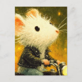 Schöne weiße Maus auf dem Motorrad in Schwarz Postkarte (Vorderseite)