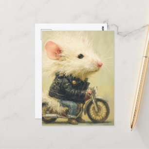 Schöne weiße Maus auf einem Motorrad Postkarte