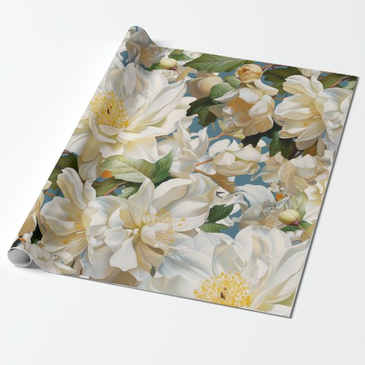 Schöne weiße Perle und magnolisches Muster Geschenkpapier (Ungerollt)