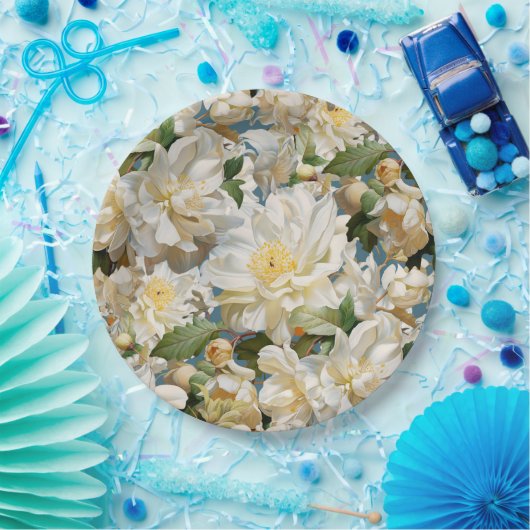 Schöne weiße Perle und magnolisches Muster Pappteller (Party)