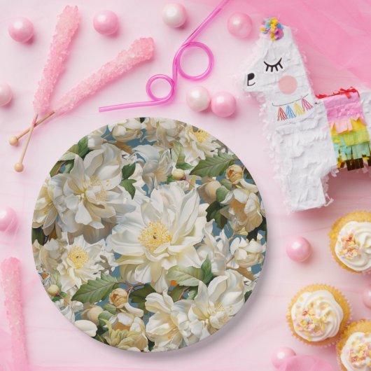 Schöne weiße Perle und magnolisches Muster Pappteller (Party)