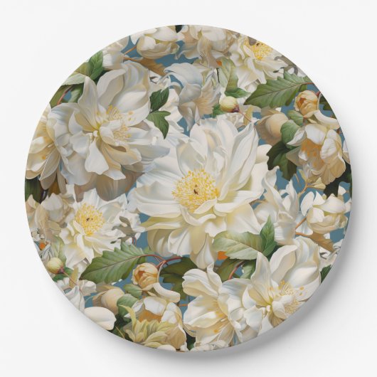 Schöne weiße Perle und magnolisches Muster Pappteller (Vorderseite)