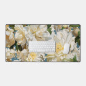 Schöne weiße Perle und magnolisches Muster Schreibtischunterlage (Tastatur & Maus)