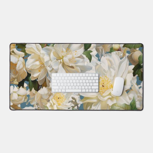 Schöne weiße Perle und magnolisches Muster Schreibtischunterlage (Tastatur & Maus)