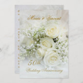 Schöne weiße Rosen 50. Hochzeitstag Einladung (Vorne/Hinten)