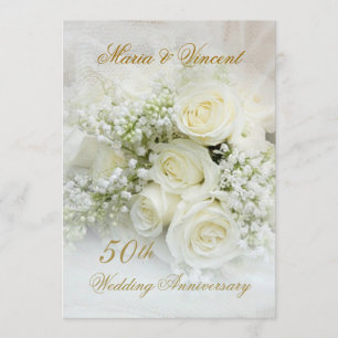 Schöne weiße Rosen 50. Hochzeitstag Einladung