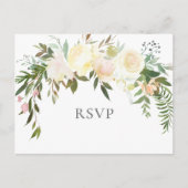 Schöne weiße Rosen Blumenhochzeit RSVP Postkarte (Vorderseite)