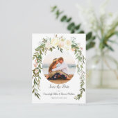 Schöne Weiße Rosen Floral Save The Date (Stehend Vorderseite)