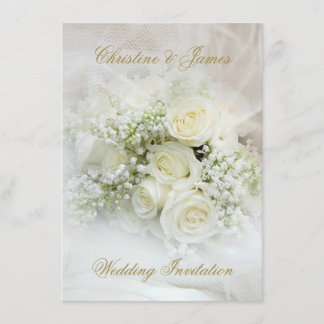 Schöne weiße Rosen Hochzeitseinladung Einladung