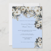 Schöne weiße Rosen Vines Blau Blätter Einladung (Vorderseite)