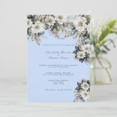 Schöne weiße Rosen Vines Blau Blätter Einladung (Stehend Vorderseite)