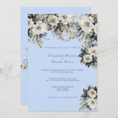 Schöne weiße Rosen Vines Blau Blätter Einladung (Vorne/Hinten)