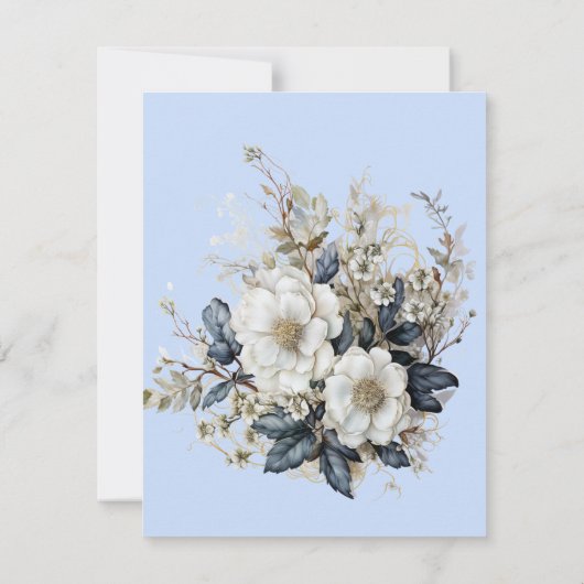 Schöne weiße Rosen Vines Blau Blätter Save The Date (Rückseite)