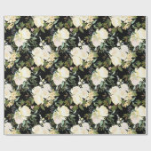 Schöne weiße Rosen Wasserfarbe Schwarz Geschenkpapier (Flach)