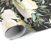 Schöne weiße Rosen Wasserfarbe Schwarz Geschenkpapier (Rolleneckpunkt)