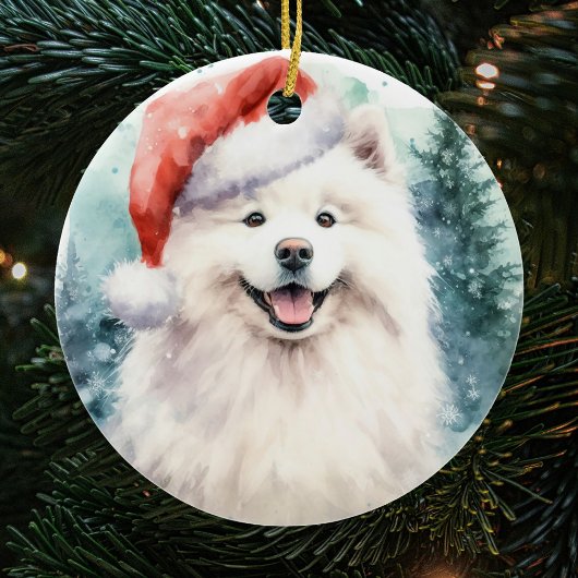 Schöne weiße Samoyed Watercolor Weihnachten Keramik Ornament