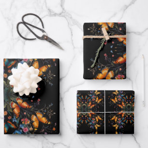 Schöne weiße Schmetterlinge in vid Orange Geschenkpapier Set