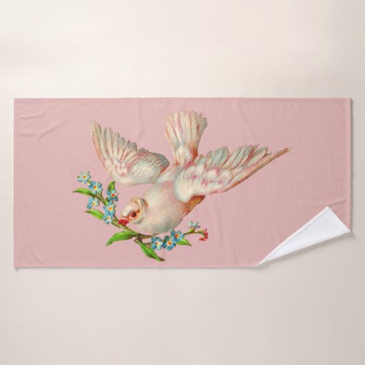 schöne weiße Taube mit Sprig im Mund Badhandtuch Set (Badehandtuch)