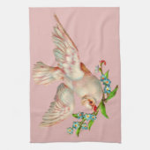 schöne weiße Taube mit Sprig im Mund Geschirrtuch (Vertikal)