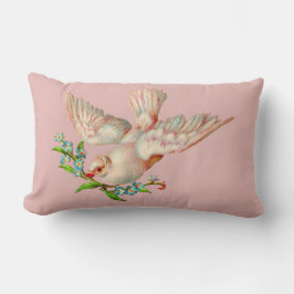 schöne weiße Taube mit Sprig im Mund Lendenkissen