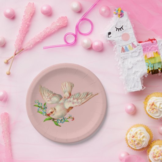 schöne weiße Taube mit Sprig im Mund Pappteller (Party)