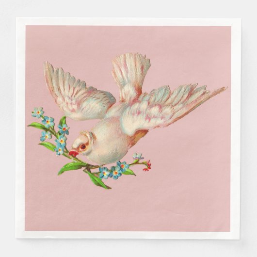 schöne weiße Taube mit Sprig im Mund Serviette (Vorderseite)