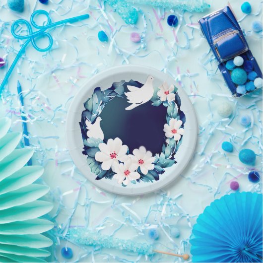 Schöne weiße Tauben Blumenreste Pappteller (Party)