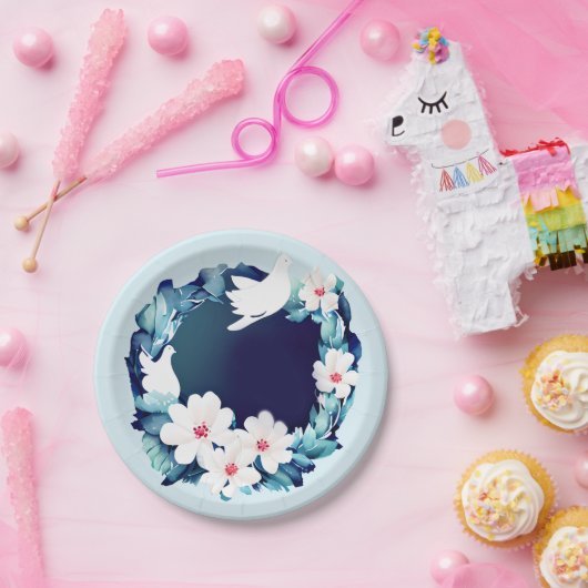 Schöne weiße Tauben Blumenreste Pappteller (Party)