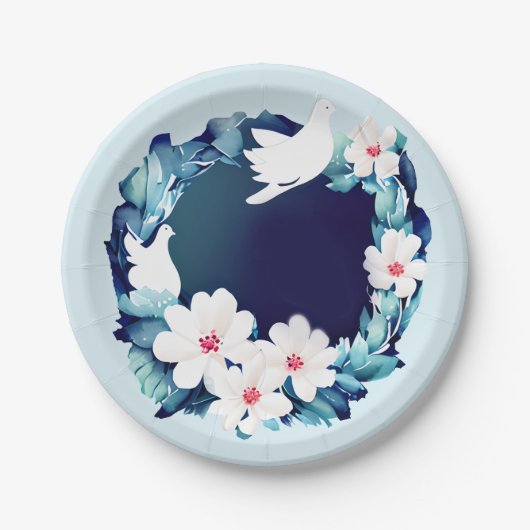 Schöne weiße Tauben Blumenreste Pappteller (Vorderseite)