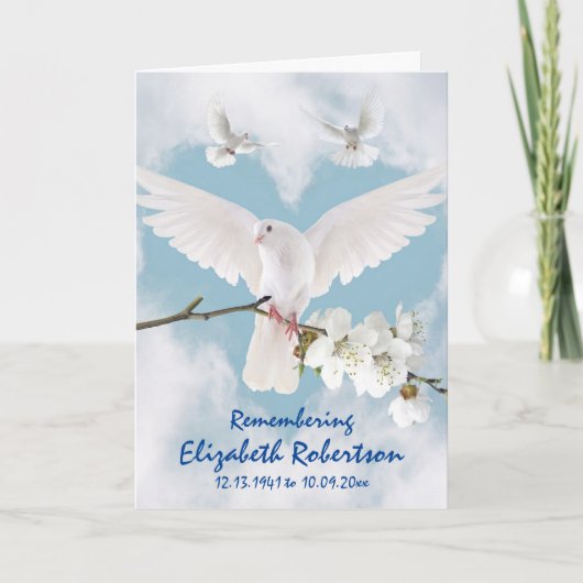 Schöne weiße Tauben "Nicht weinen" Gedenkstätte Karte (Vorderseite)