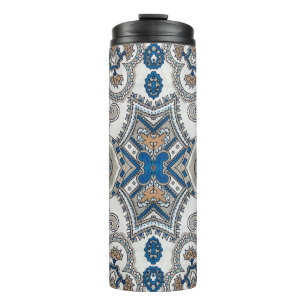 Schöne, weiße und blaue Arabeske, islamische Pat Thermosbecher
