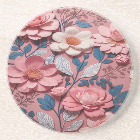Schöne, weiße und rosa Blume Sandstone Untersetzer (Vorne)