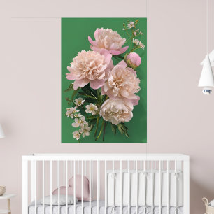 Schöne weiße und rosa Pfingstrosen auf grünem Hint Poster
