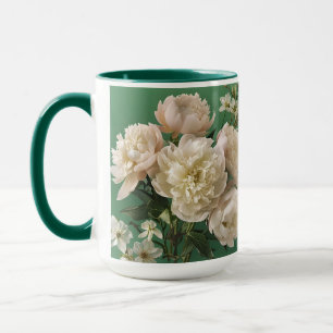 Schöne weiße und rosa Pfingstrosen Namensmonogramm Tasse