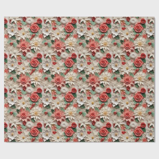 Schöne weiße und rote 3D Poinsettias Geschenkpapier (Flach)