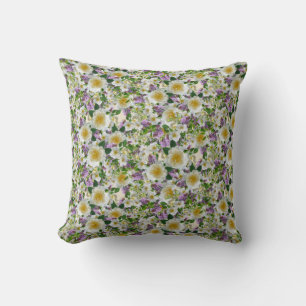 Schöne weiße und violette Blumen Kissen
