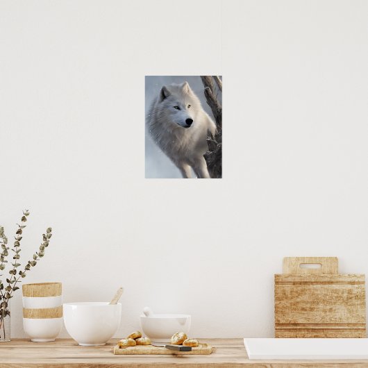 Schöne Weiße Wolf Kunst Poster (Küche)