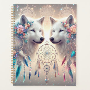 Schöne weiße Wölfe und Dreamcatcher Planer