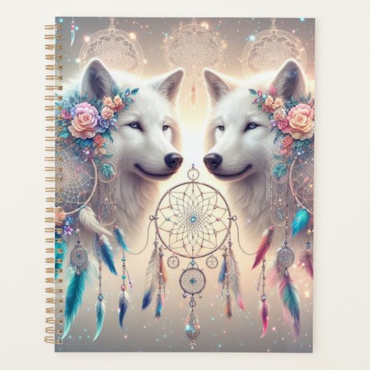 Schöne weiße Wölfe und Dreamcatcher Planer (Vorderseite)