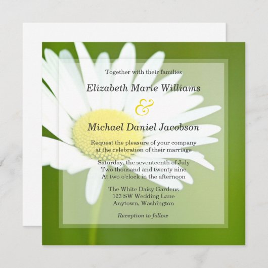 Schöne weißes Gänseblümchen-Hochzeits-Einladungen Einladung (Vorne/Hinten)