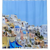 Schöne, weißgetünchte Häuser am Meer Griechenland  Duschvorhang (Vorderseite)